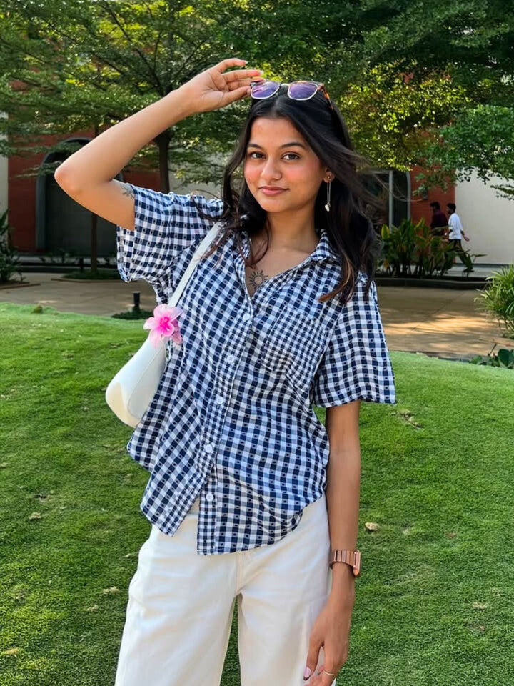 Blue Blue And White Check Shirt