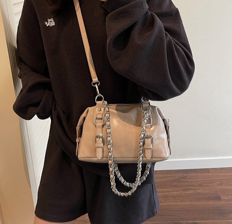 Khaki Buckle Charm Shoulder Bag