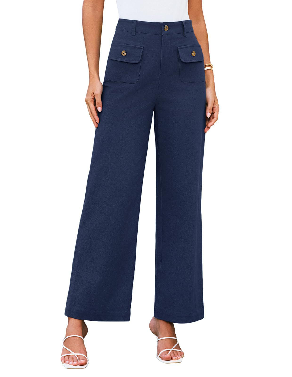 Navy Blue Front Pockets Straight Leg Trouser