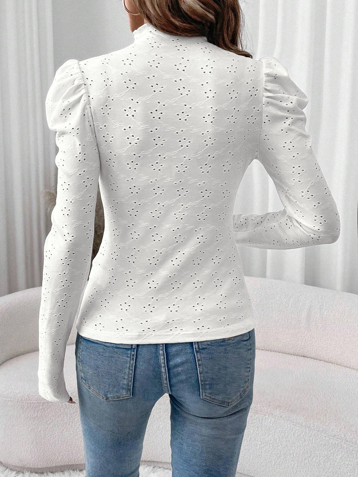 White Full Sleeve High Neck Top