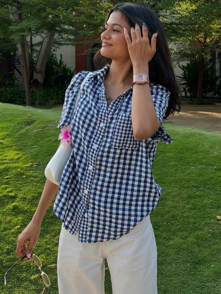 Blue Blue And White Check Shirt