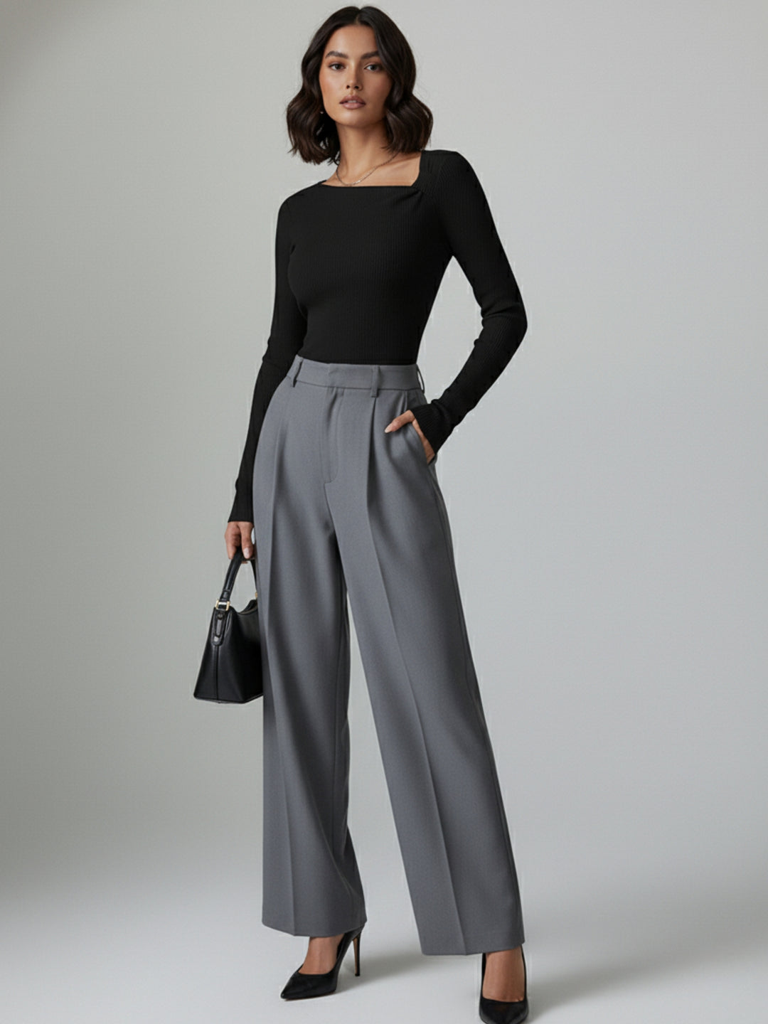 Black Asymmetric Neckline Solid Top