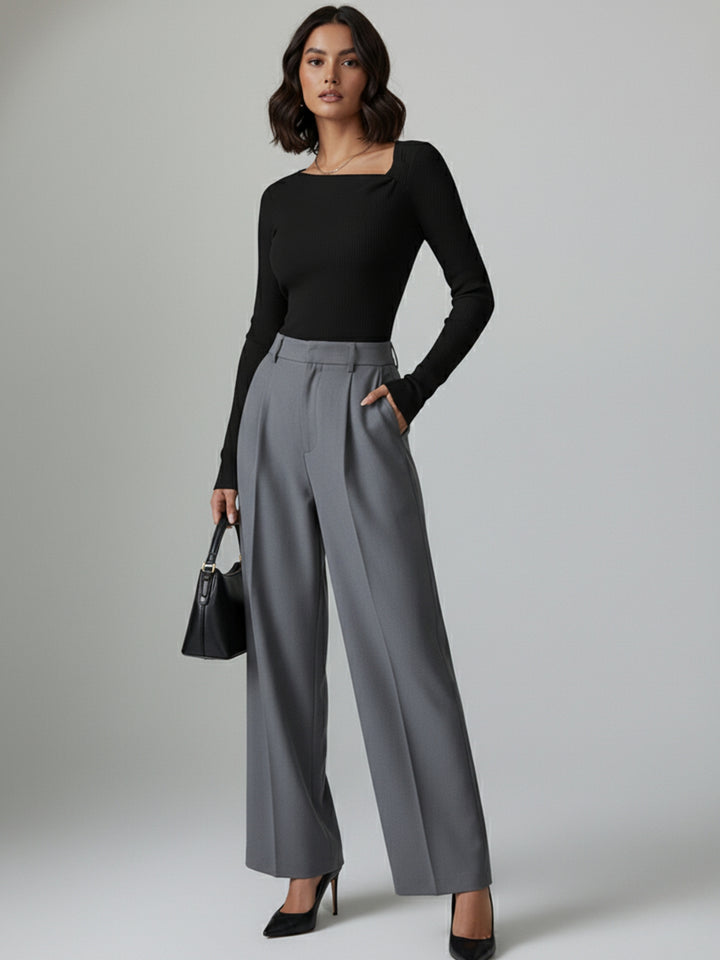 Black Asymmetric Neckline Solid Top