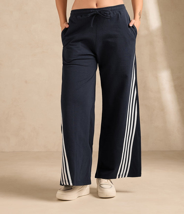 Navy Blue Contrast Striped Wide Leg Sweatpants