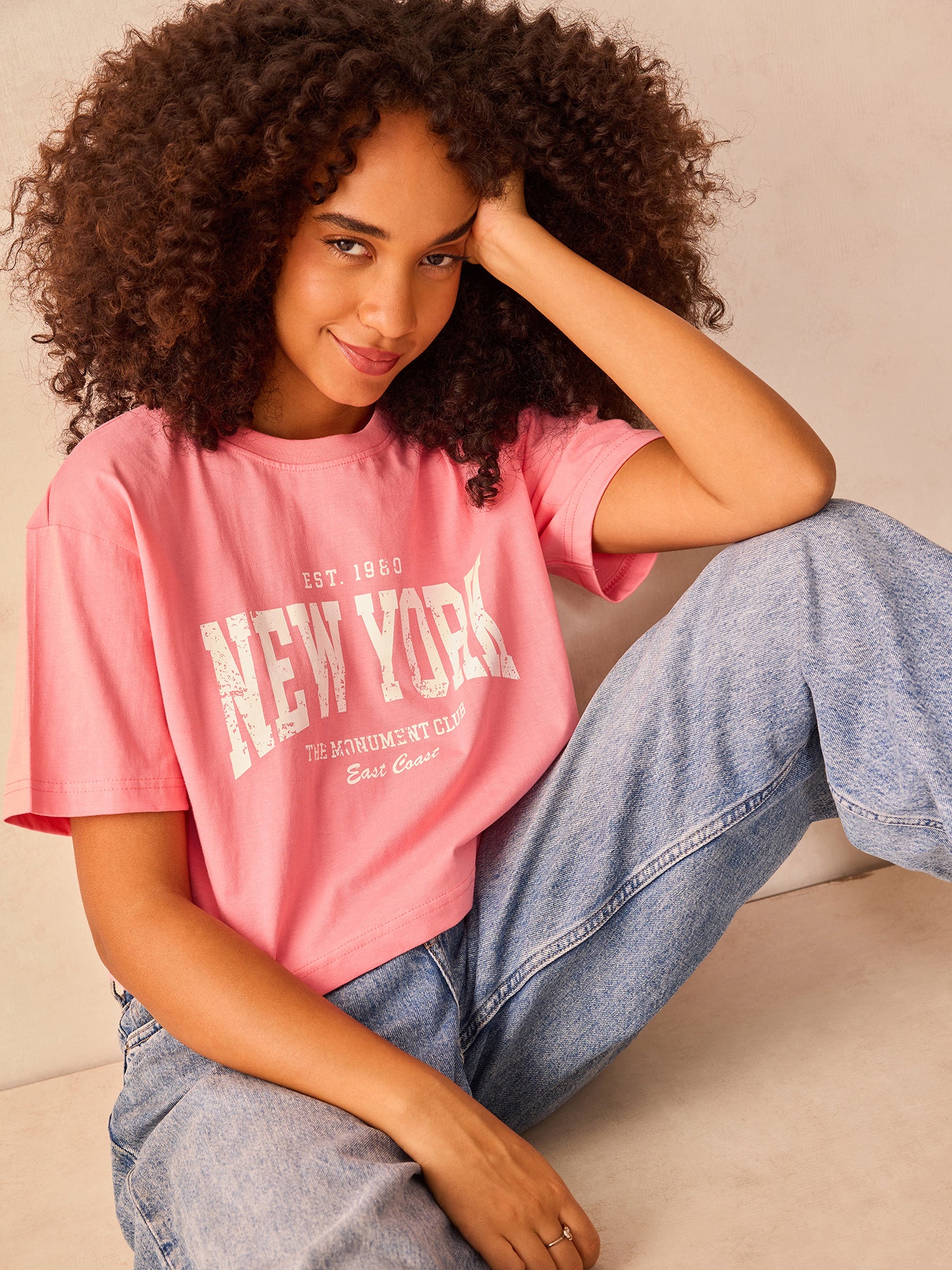 Pink Cropped Boxy Tshirt With Graphic