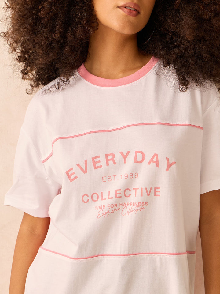 Pink Oversized T-Shirt With Graphic And Cut & Sew Highlights