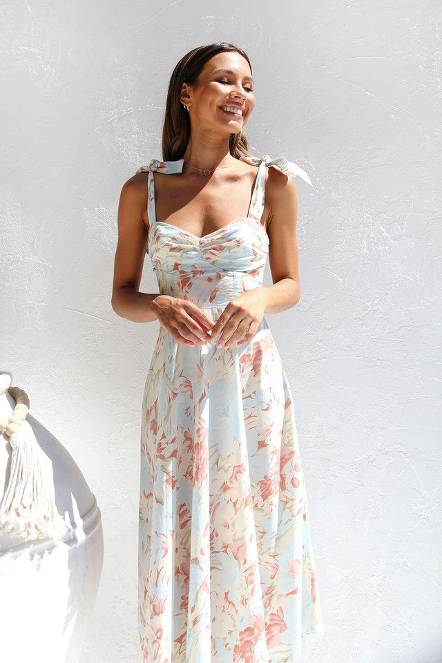Off-White Printed Bustier Tie Up Straps Dress