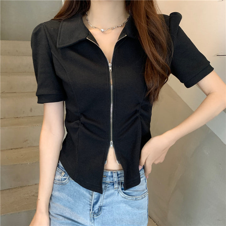Black Front Zipper Top