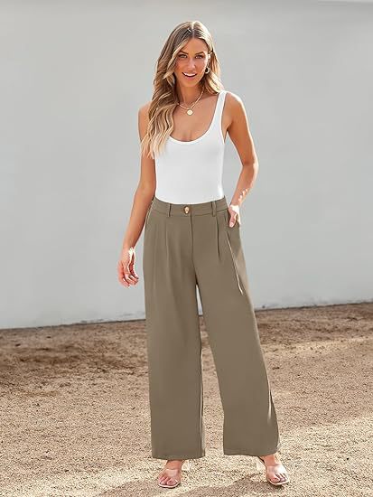 Taupe Wide Leg Pleated Pants