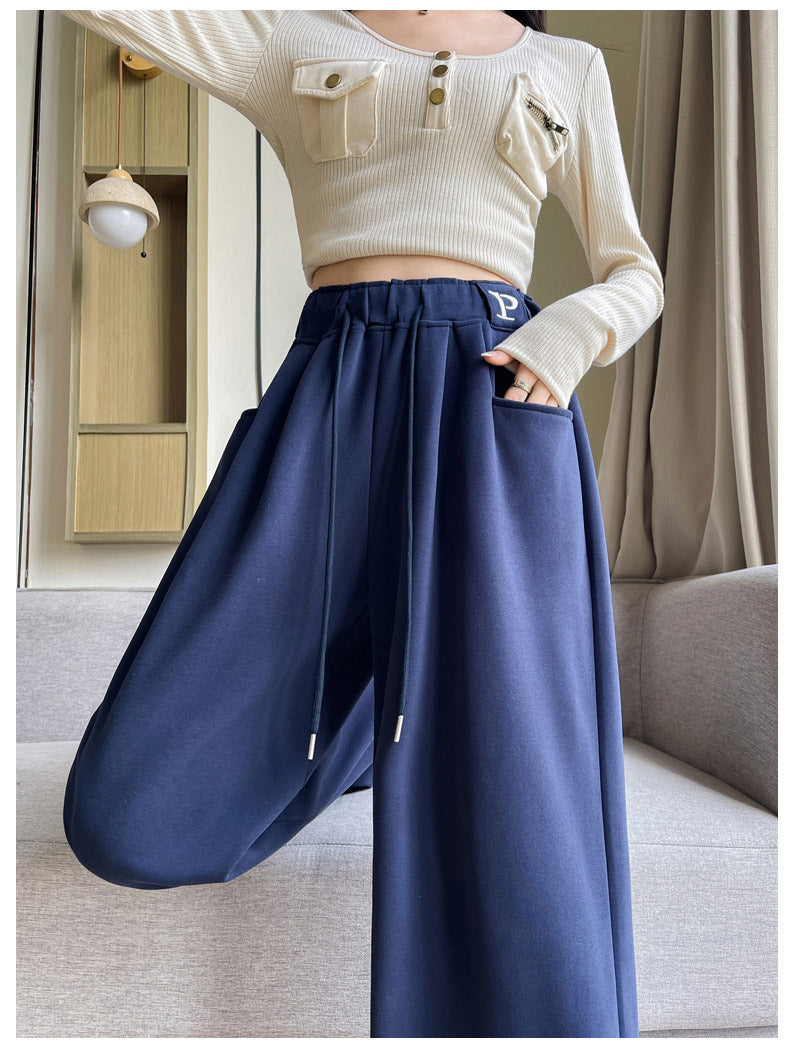Navy Blue High Waist Drawstring Pant