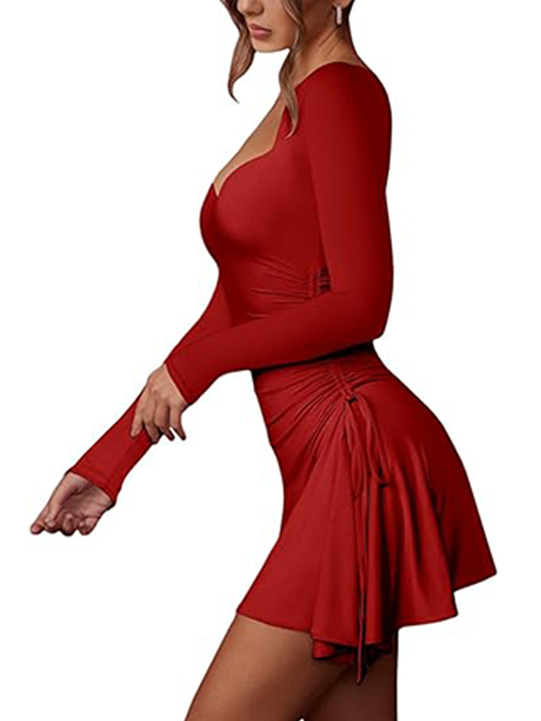 Red Sweetheart Neckline Side Ruched Mini Fitted Dress
