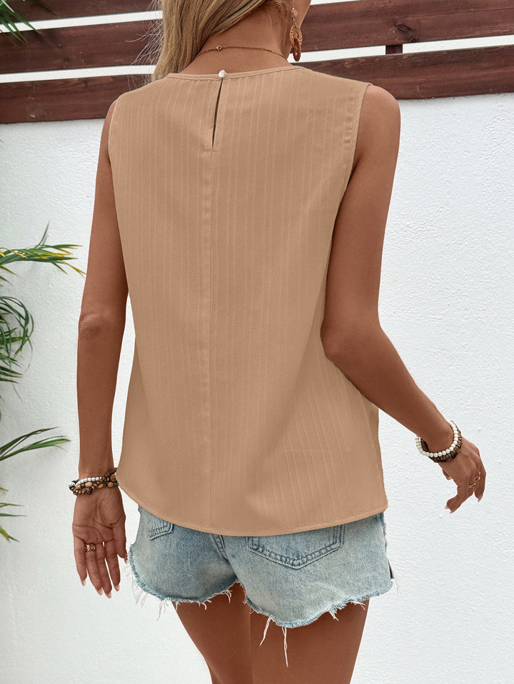 Khaki Round Neck Front Pleated Top