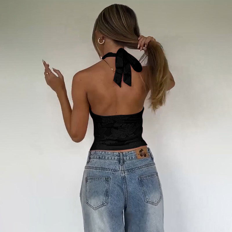 Black Lace Halter Neck Top