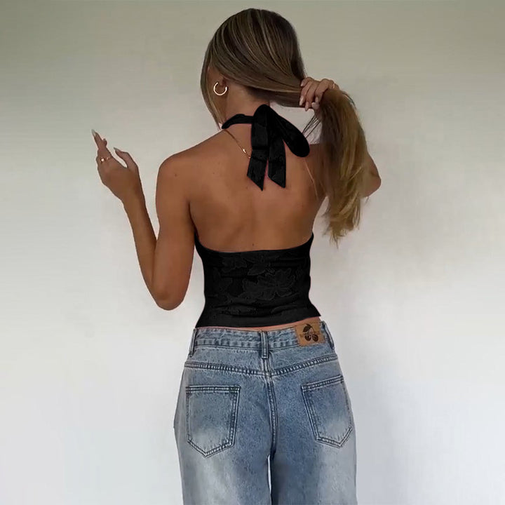 Black Lace Halter Neck Top