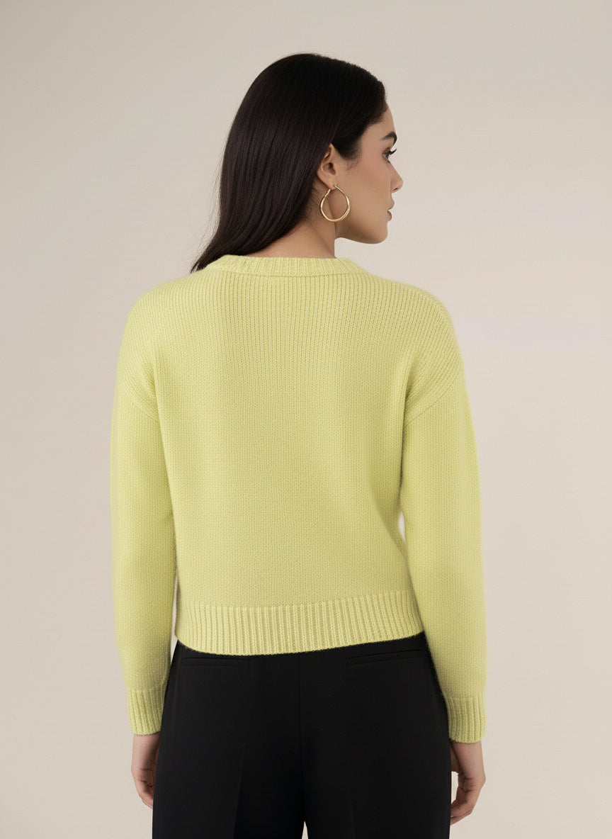 Lime Solid High Neck Sweater