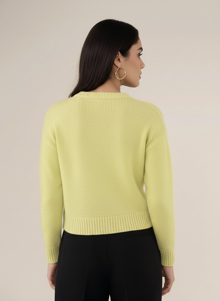 Lime Solid High Neck Sweater
