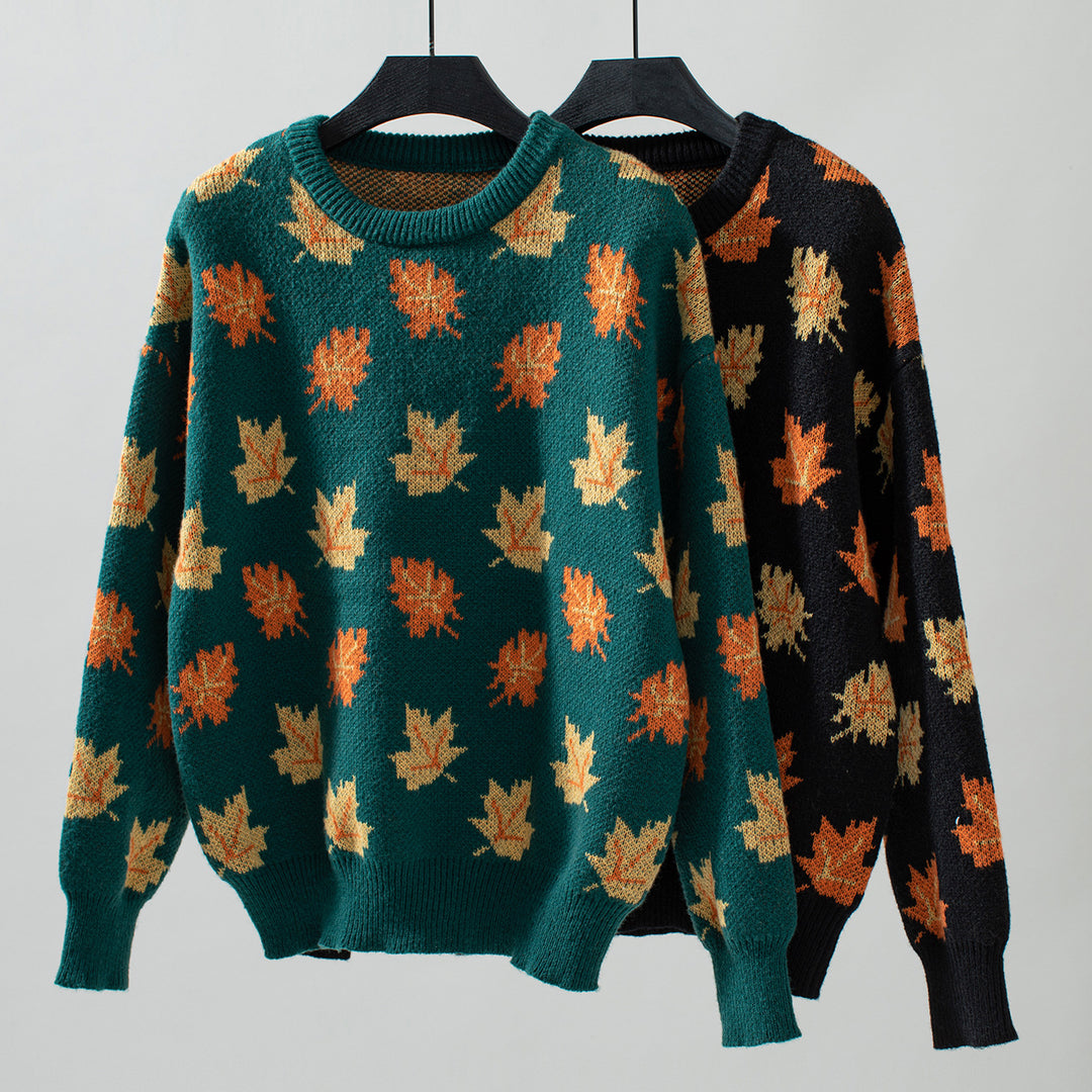 Green Full Sleeves Printed Sweater
