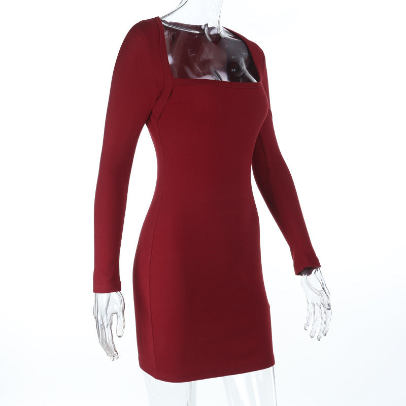 Burgundy Square neck basic solid dress