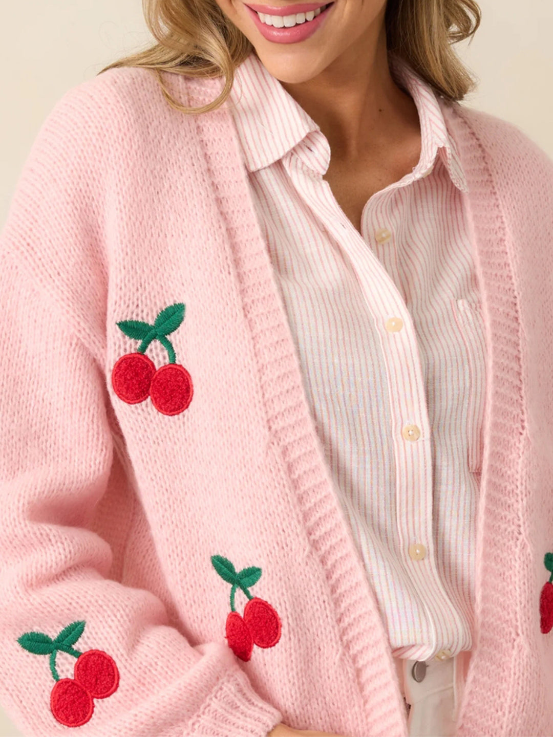 Pink Full Sleeves Embroidered Cardigan
