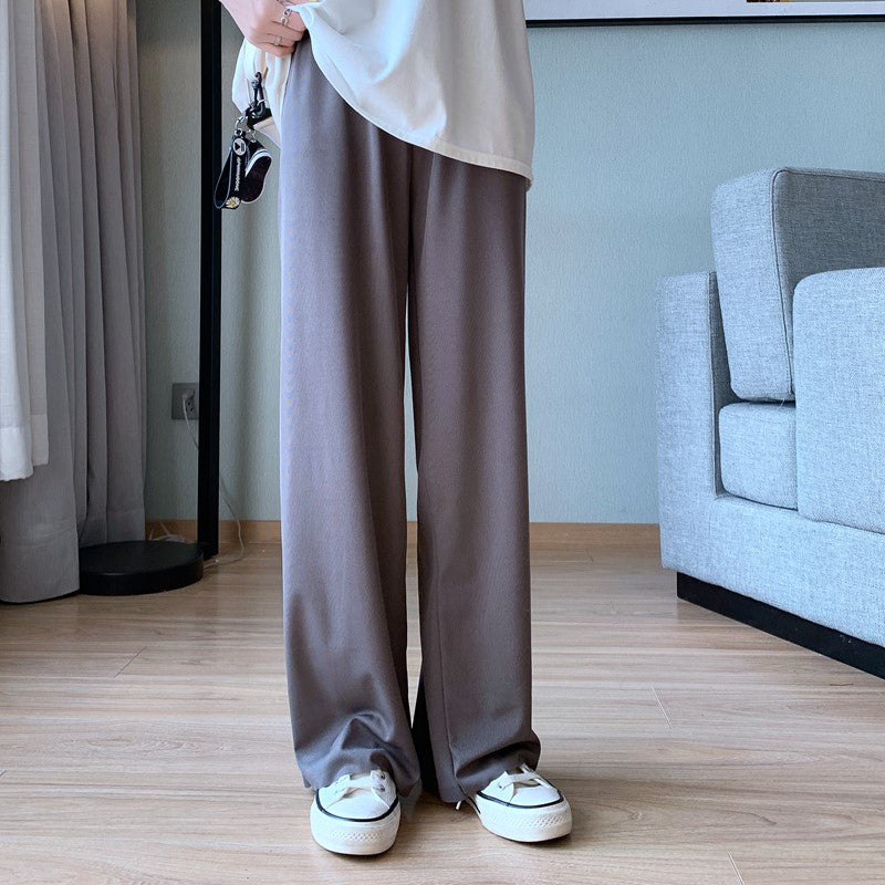 Grey Solid Basic Wide Leg Pants