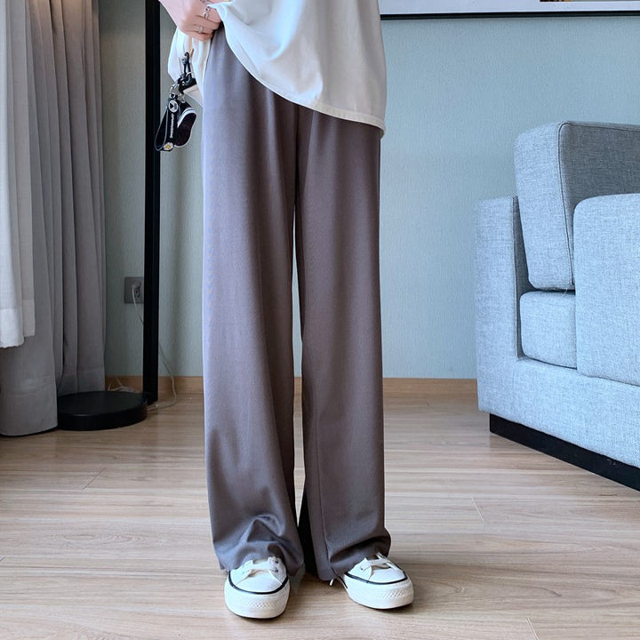 Grey Solid Basic Wide Leg Pants