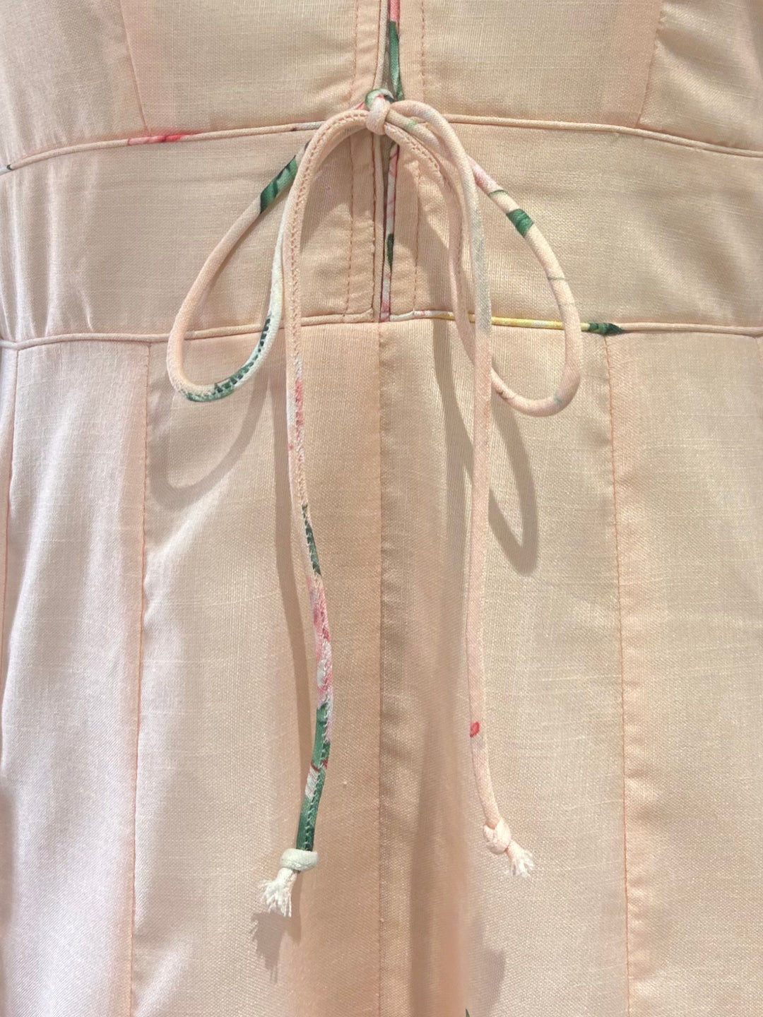 Pink Midi Printed Dress With Bow Tieup Detail