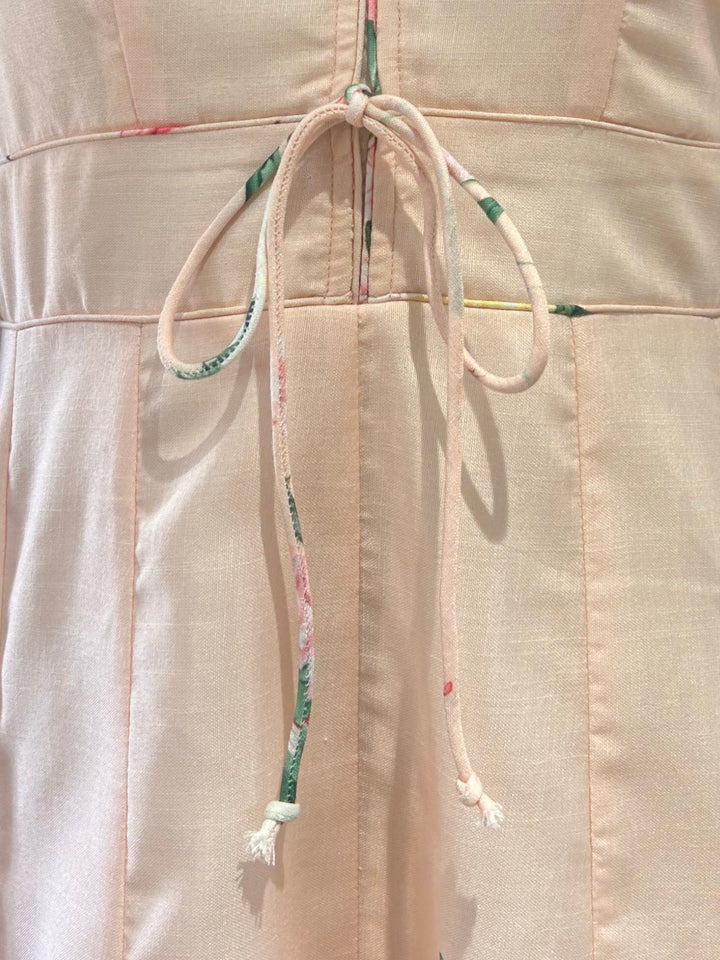 Pink Midi Printed Dress With Bow Tieup Detail