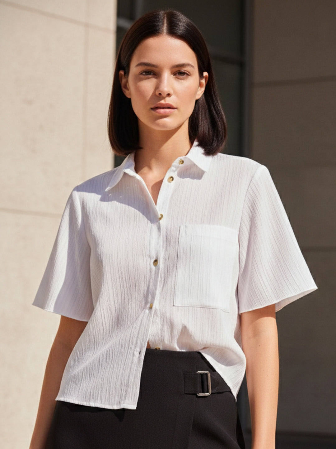 White Textured Boxy Shirt