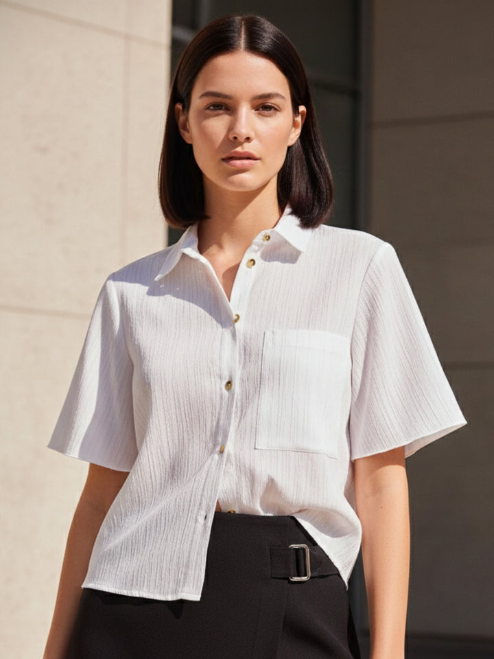 White Textured Boxy Shirt