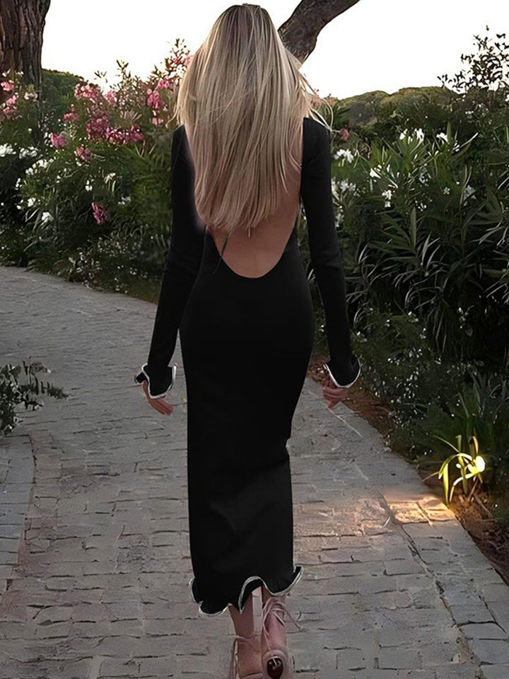 Black Scallop Hem Bodycon Dress