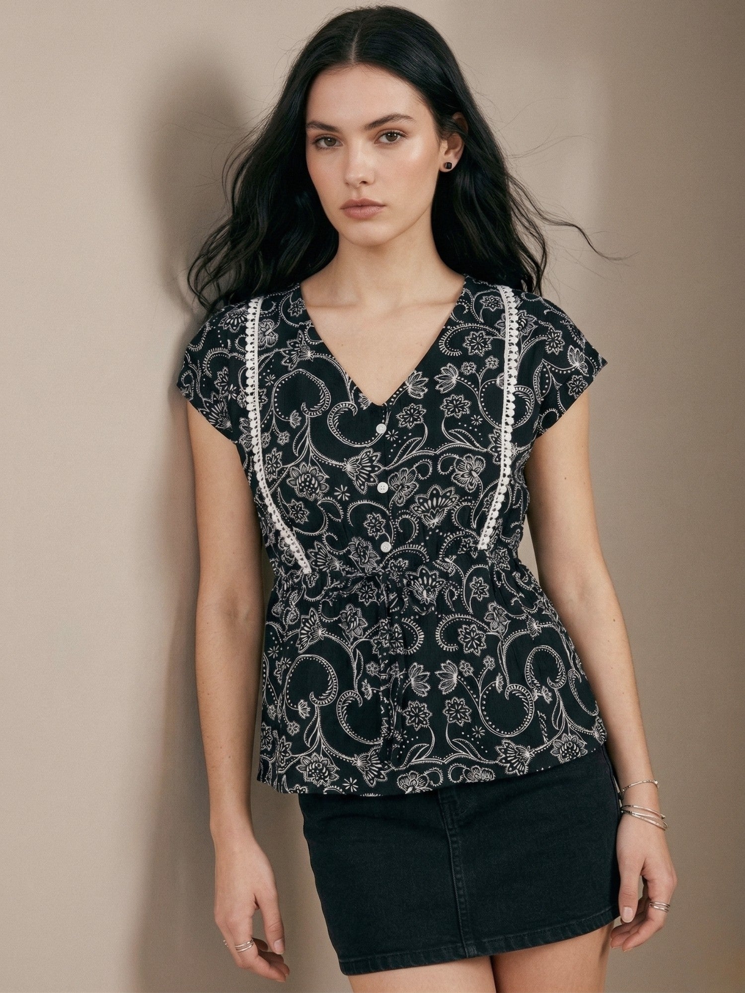 Black Floral Print Top