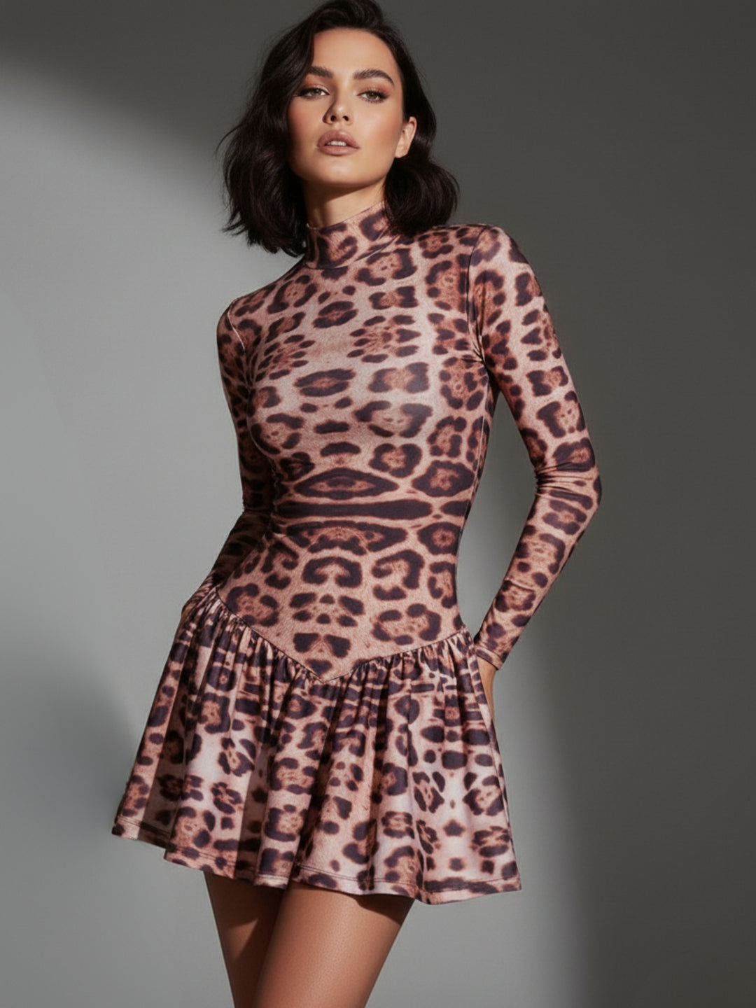 open lace back dress Ava Presley Leopard Ruffle Chiffon Prom Dress 42303 main image 1