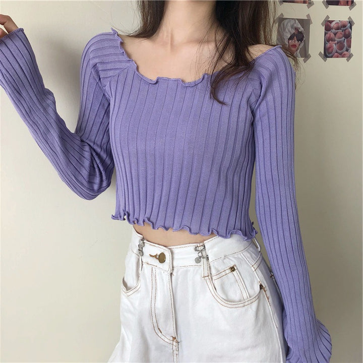 Purple Scallop Neck Top