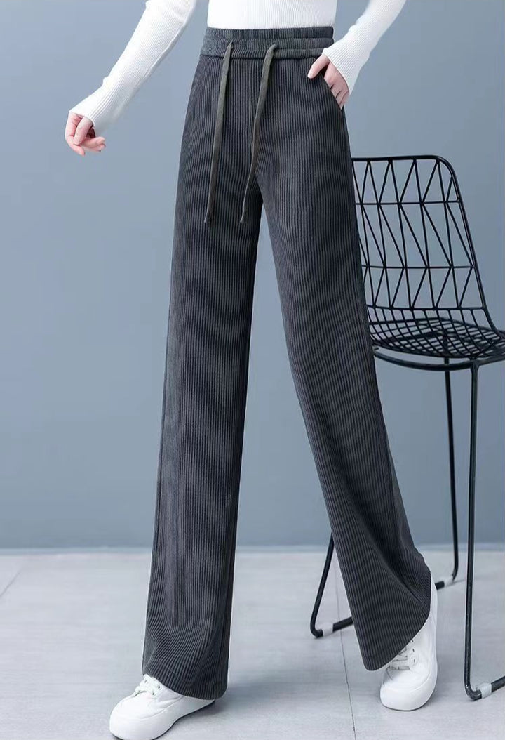 Grey Textured Ribbed Trousers