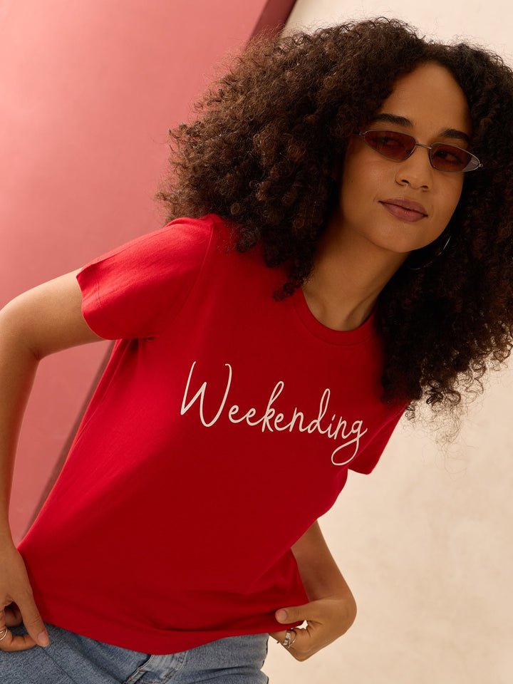 Red Regular Fit Graphic Tshirt