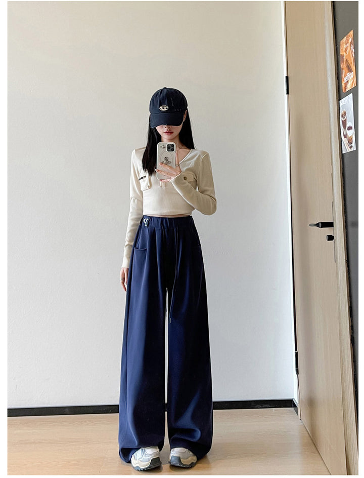 Navy Blue High Waist Drawstring Pant