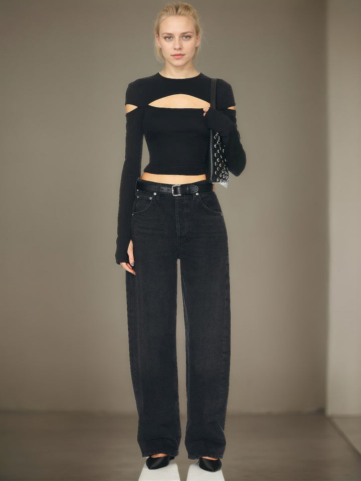 Black Full Sleeve Front Detail Top