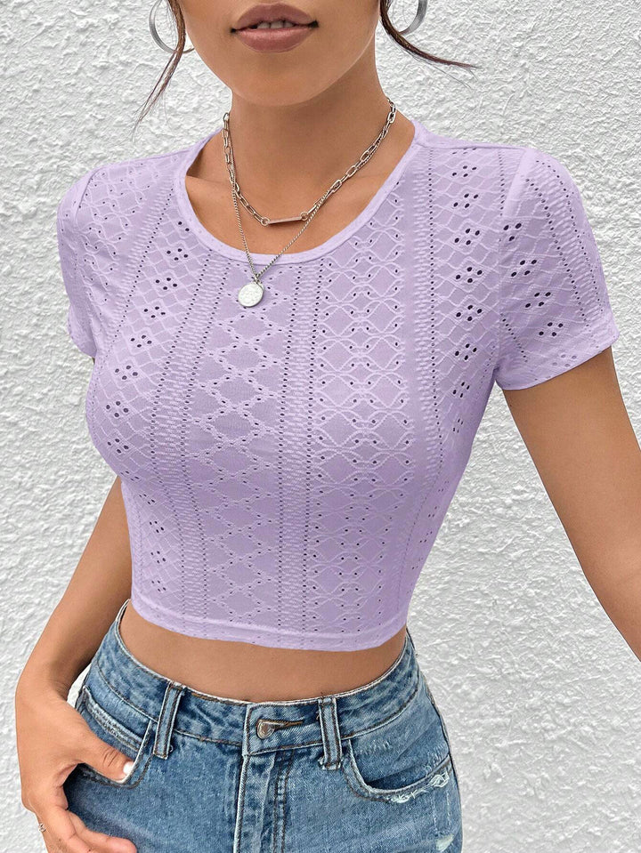 Purple Textured Knit Back Tie-Up Top