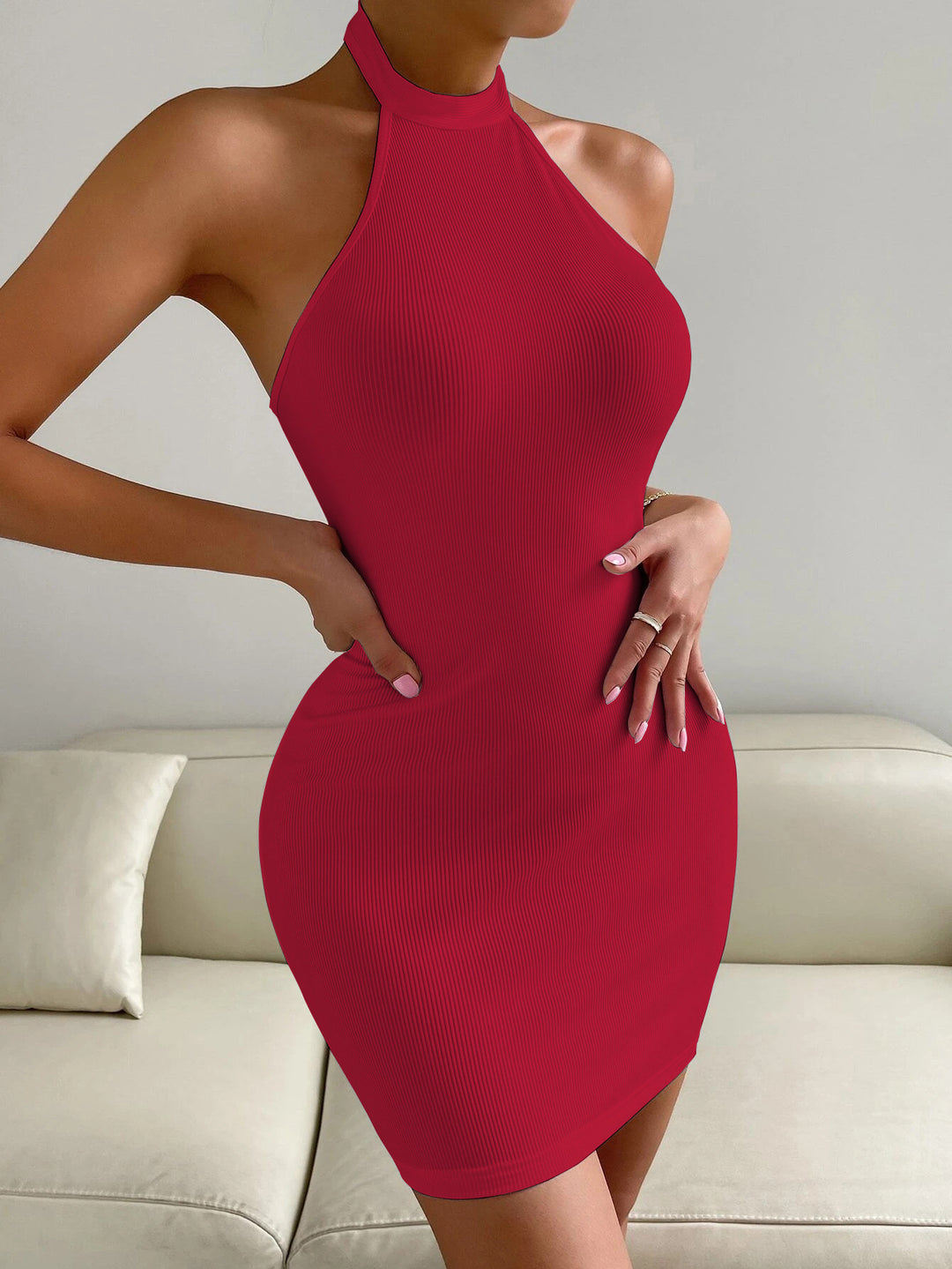 Red Halter Neck Bodycon Dress