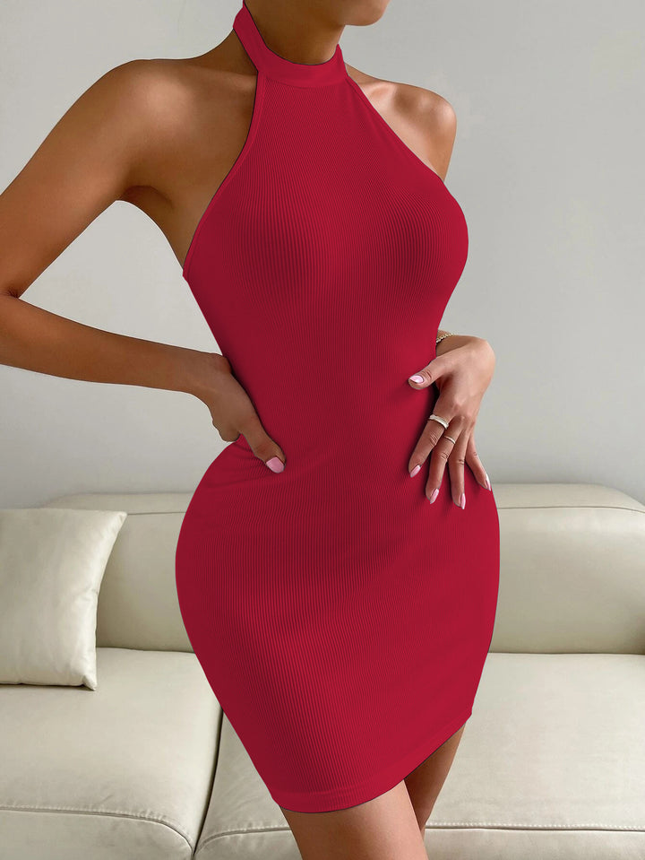 Red Halter Neck Bodycon Dress