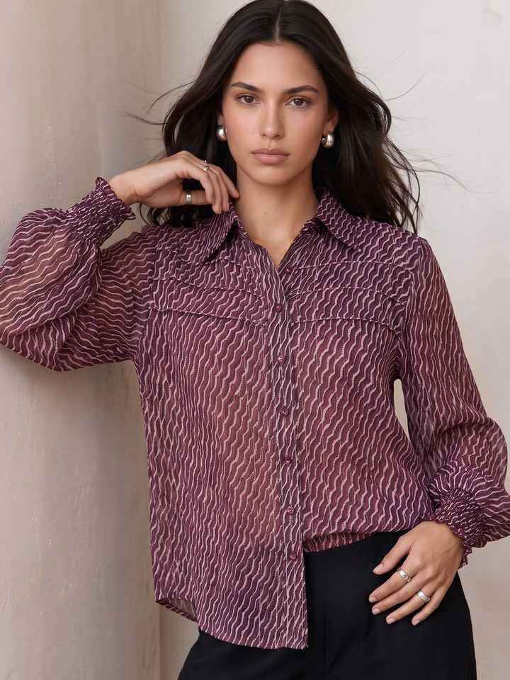 Purple Lurex Shirt With Smocking Detail