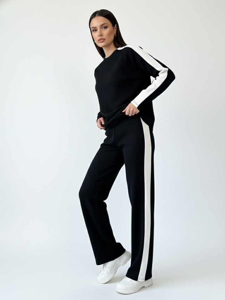 Black Contrast Coloured Striped Top And Pant Co-Ord Set