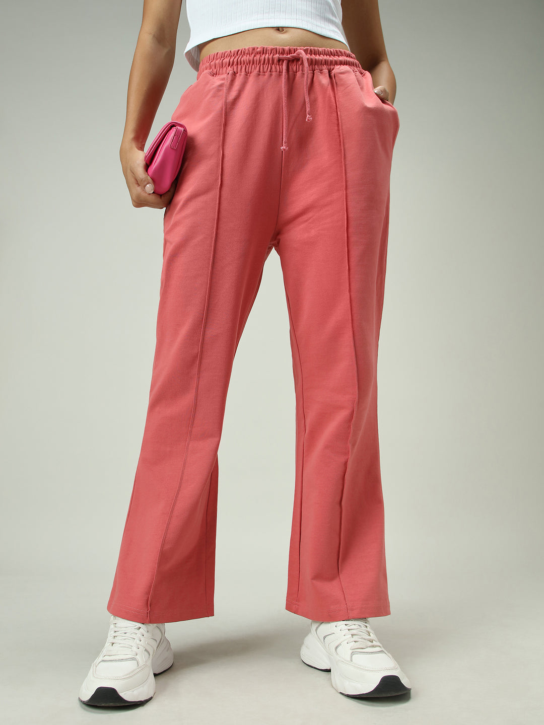 Mauve Solid Pintuck Sweatpants