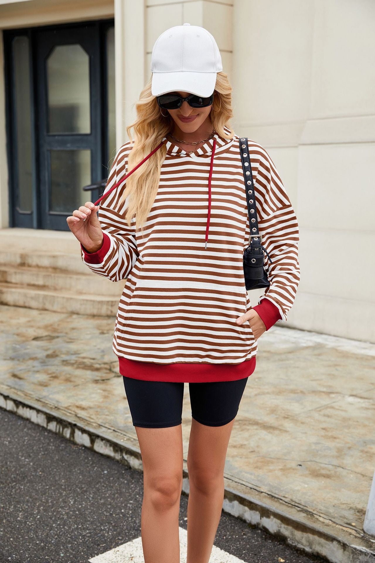 Red Full Sleeve Stripes Hooded Sweatshirt