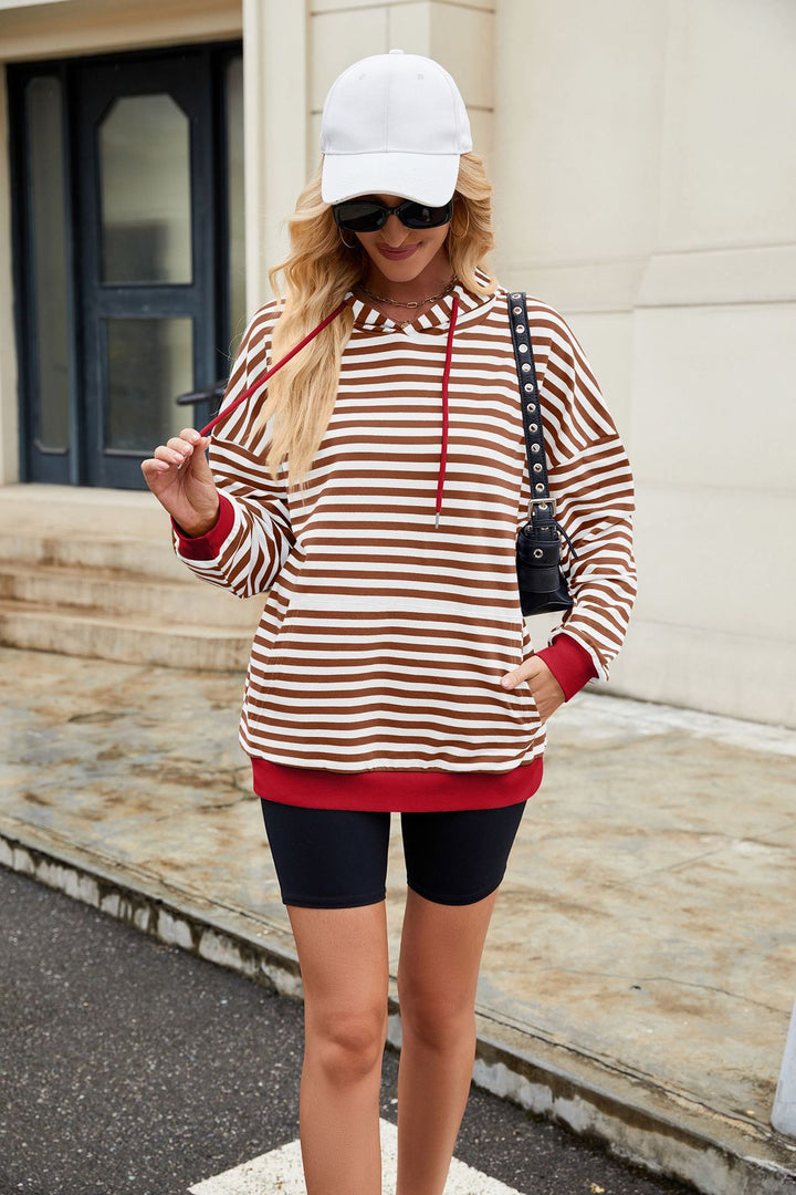 Red Full Sleeve Stripes Hooded Sweatshirt