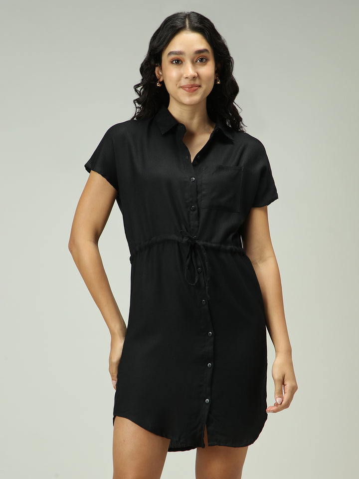 Black Shirt Dress With Elasticated Waist