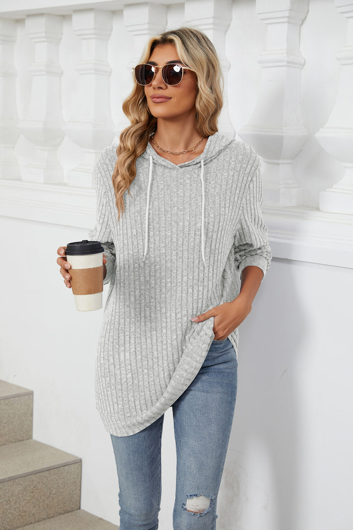 Grey Full Sleeves Solid Hooded Top