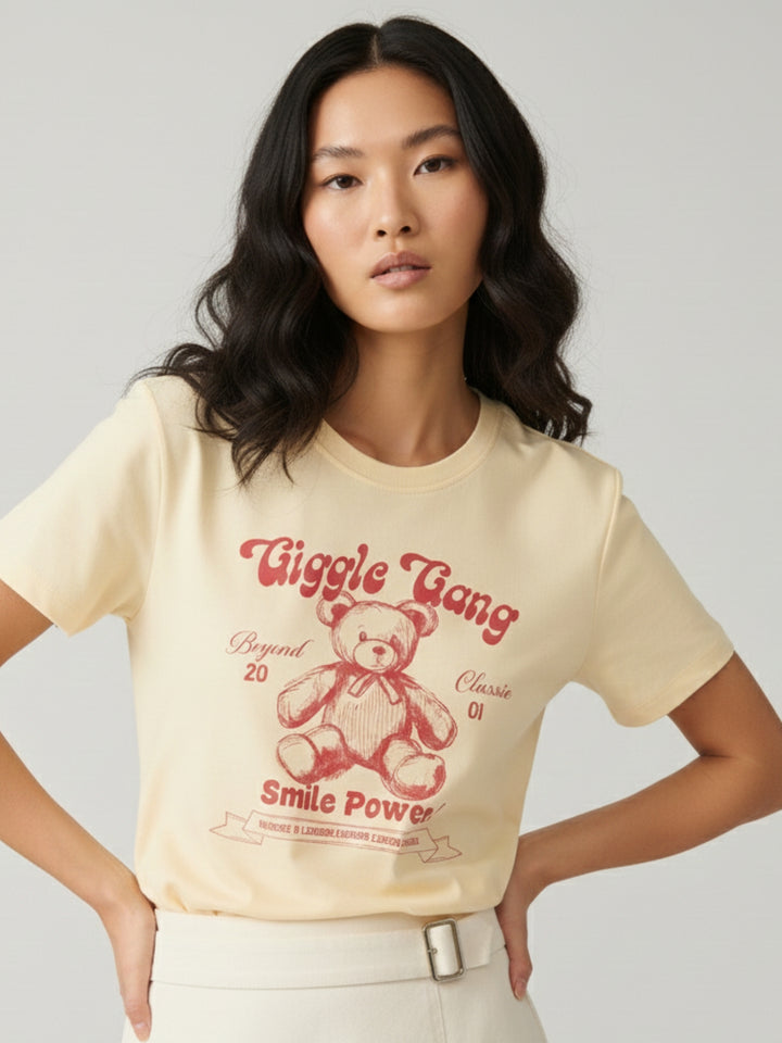 Beige Short Sleeves Crew Neck T-Shirt