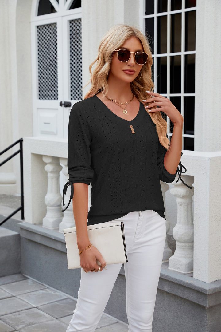 Black V Neck Textured Top