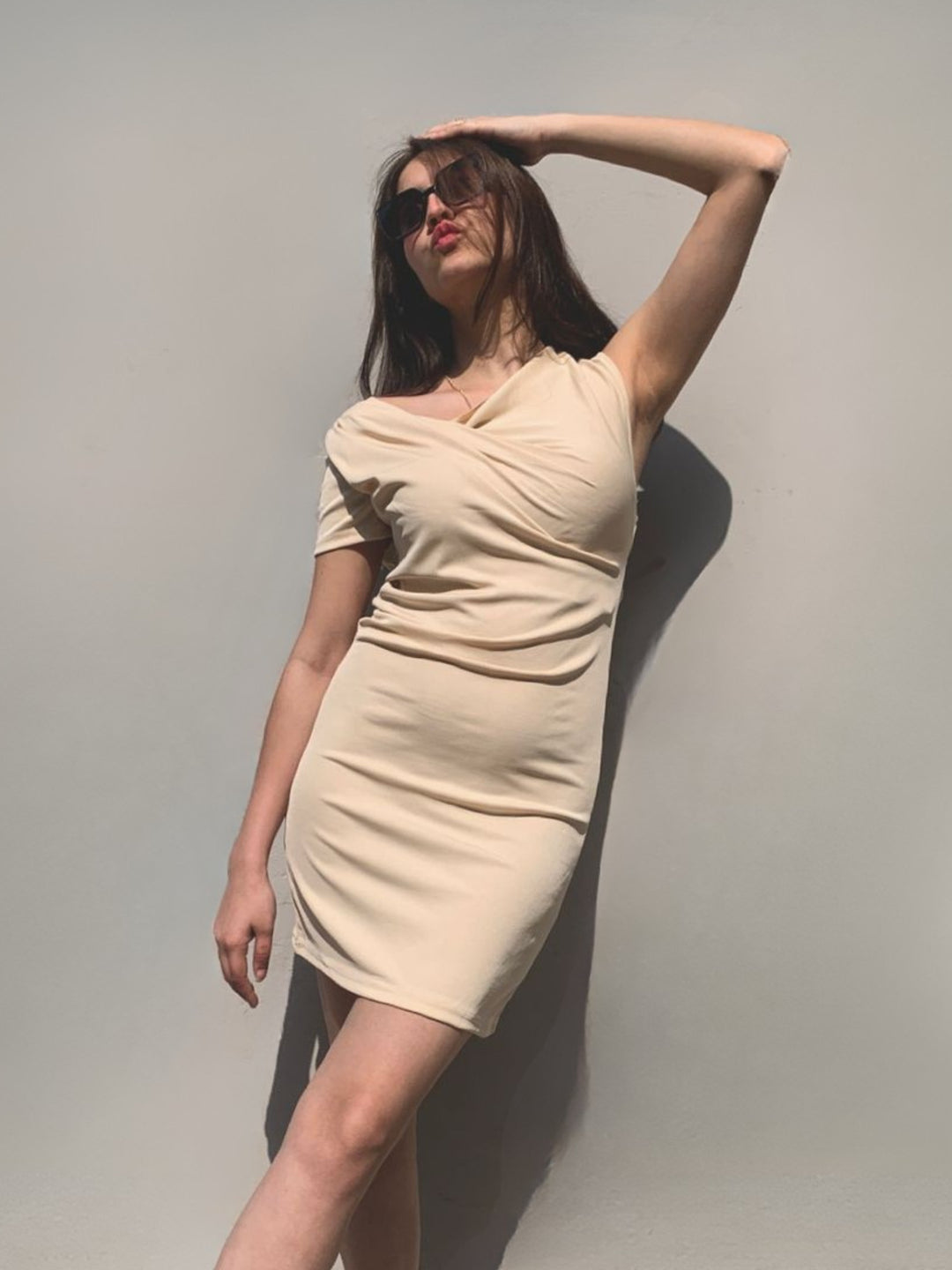 Beige Off Shoulder Dress